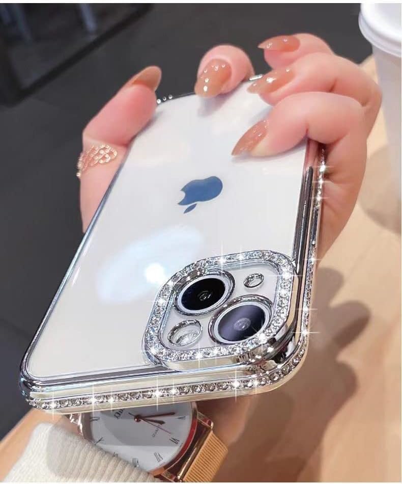 Amagefccy iPhone 14 plus 6,7 '' Glitter futrola, slatka luksuzna Bling Rhinestones Diamond Soft Bumper Clear Prozirni TPU tanka lagana