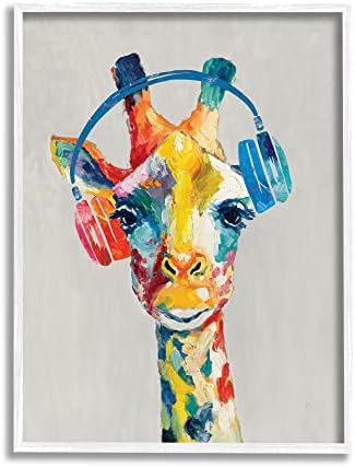 Stupell Industries žirafa slušalice slušanje muzike savremene Jungle portret, dizajn Cloverfield & Kolorado.