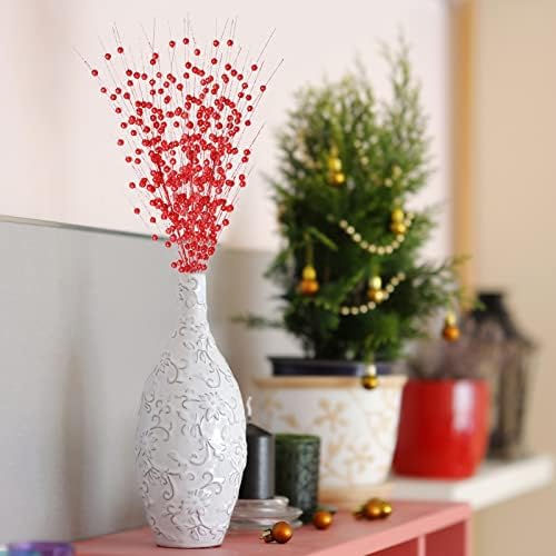 Izvrsni božićni ukrasni pokloni, 3pcs Artificial Crvene bobice stabljike 33.5inch lažni bobica Twig stamp Picks Božić blista Berry