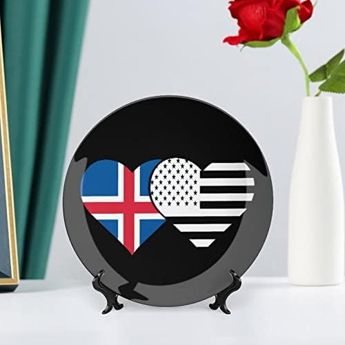 Islandska zastava i američka zastava ukrasna ploča okrugla keramičke ploče sa postoljem za prikaz za uređenje za uredski ured