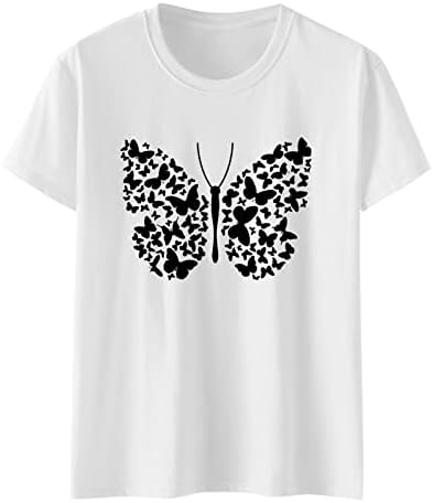 Žene ljeto vrhovi casual labava posada kratkih rukava Thesss Trendi leptir maslačak za ispis majica