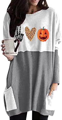 Ženska haljina Halloween Thirt s džepom Casual Color Block Dugi rukav Tun