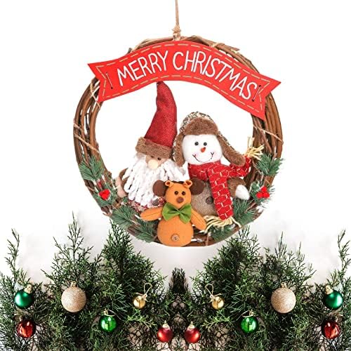 11-inčni sretan božićni vijenac od ratana za vijence za ulazne vrata Viseći vijenac Xmas Ornament Garland za unutarnju / vanjsku kuću