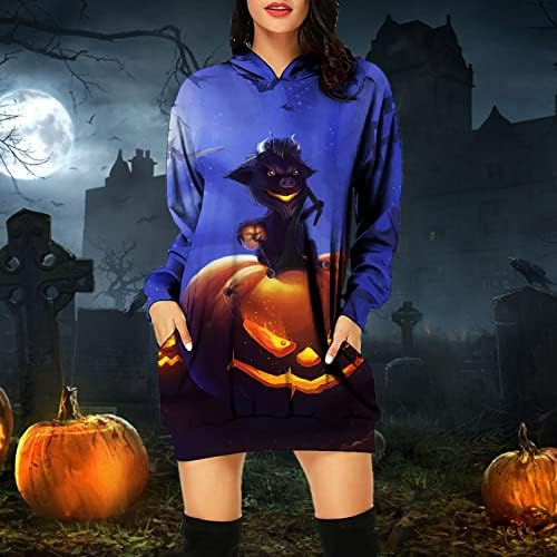 Grge Beuu HOLIOWEEN HOODIE haljina za žene prevelizirani pulover dugih rukava lagane tuničke duksere s džepovima