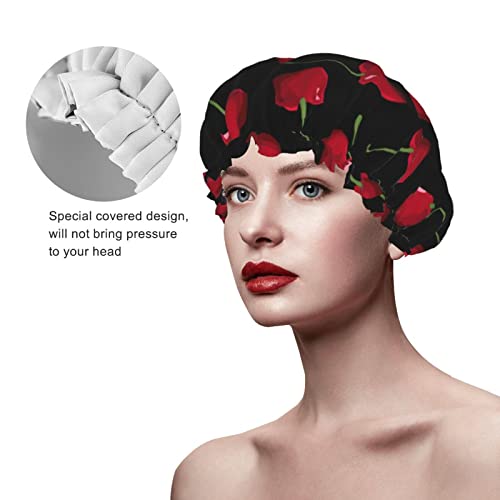 Žene za višekratnu tehničku hašicu za kosu za kosu Crveni trešnje voće dvostruki slojevi vodootporni kapice za tuširanje kap