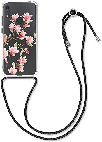 Kwmobile Crossbody Case kompatibilan sa Huawei Y6S kaišnim kaiševima - magnolias ružičasto / bijelo / prozirno
