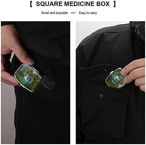 Kutija za pilule šumski vodopad kvadratnog oblika futrola za tablete za lijekove Prijenosna kutija za vitaminske posude Organizator