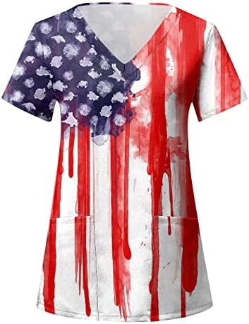 Majice američke zastave za žene 4. jula ljetne kratke rukave V-izrez majice sa 2 džepa bluze praznična Ležerna radna odjeća