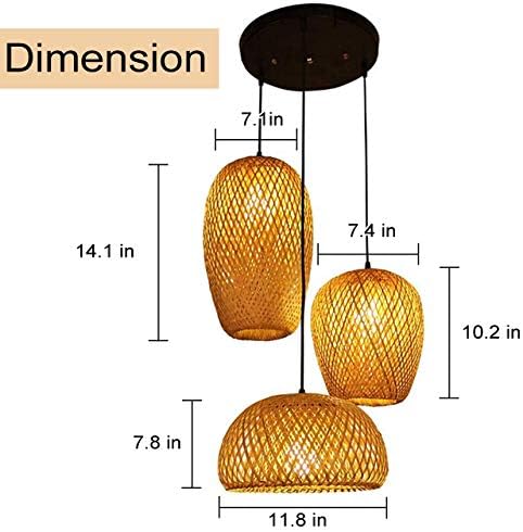 GCQ Bamboo Light učvršćenja, 3 farove E26 E27 retro rustikalni bambus pleteni rattan luster stropni svjetlo za dnevnu sobu spavaća