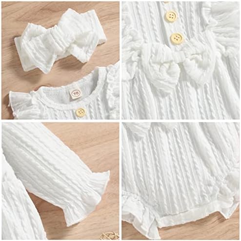 GRNSHTS odjeća za novorođenčad s volanima čvrsti džemper Dugi rukav Romper+traka za kosu+čarape 3kom jesenske zimske odjeće
