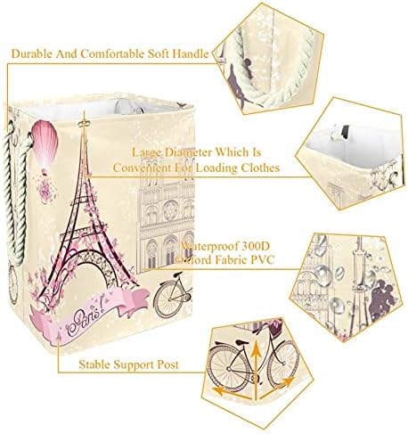 Inhomer Pink Paris Eiffelov toranj bicikl velika korpa za veš vodootporna sklopiva korpa za odeću za Organizator igračaka za odeću,