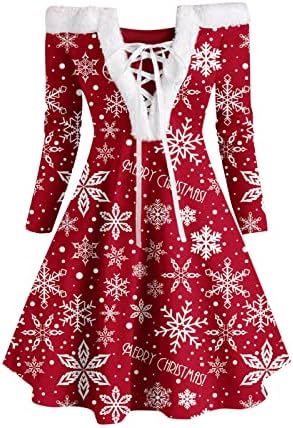 Božić Dugi rukav haljina za žene Santa Claus Velvet V izrez Criss Cross haljine seksi off ramena Mini haljina