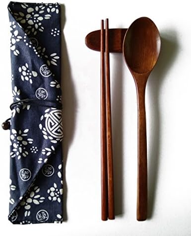 Podnevar-prirodni drveni štapići sa platnim vrećicom Prijenosni pribor za ručak set za putovanja ili na otvorenom