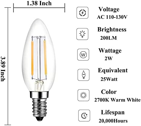 Beonllay E14 Evropska baza LED kandelabra sijalice 25W ekvivalentne, 110v 2700k toplo bijele E14 LED Sijalice 2W 250LM za Tursku lampu,