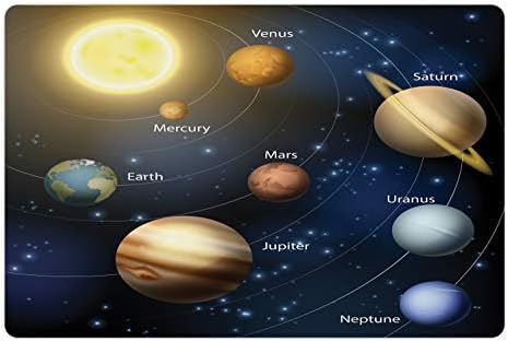 Ambesonne nauka pet Mat za hranu i vodu, realna ilustracija Sunčevog sistema sunce planeta orbitu Astronomija svemir, neklizajuće