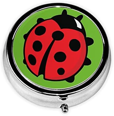 Cartoon Ladybug okrugla kutija za pilule, Unisex Mini prenosiva kutija za pilule za dom, ured i putovanja