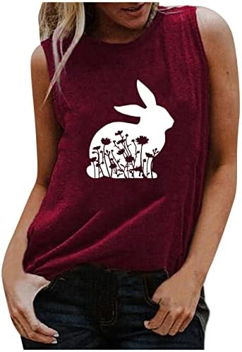 Ubst Ženski zečji tiskani majica bez rukava na vrhu majica prsluk za majice uskrsni vrhovi rezervoara za dame i djevojke žuti tenkovi