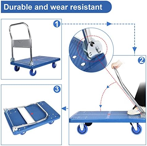 Ručni kamion platforme kapaciteta 440 lbs za kretanje, sklopiva ravna kolica sa točkovima koji se okreću za 360 stepeni sklopiva kolica