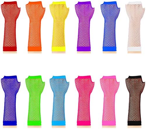 TecUnite 12 pari neonskih mrežastih rukavica bez prstiju za žene i djevojčice potrepštine za Party Costume 80-ih