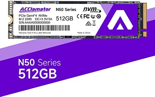 Acclamator 512GB PCIe 4x4 NVMe SSD uređaj kompatibilan sa PS5 čitati 5000 MB/s pisati 2800 MB / s M. 2 2280 3D NAND TLC N50