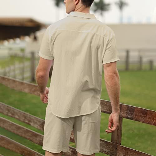 Muška posteljina 2 komadna majica Postavite dugme s kratkim rukavima niz ležerne košulje Summer Loose Fit košulje i kratke hlače
