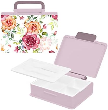 Alaza akvarelor ružičaste ružičaste cvijeće Bento ručak kutija BPA-bez propuštanja posuda za ručak w / vilica i kašika, 1 komad