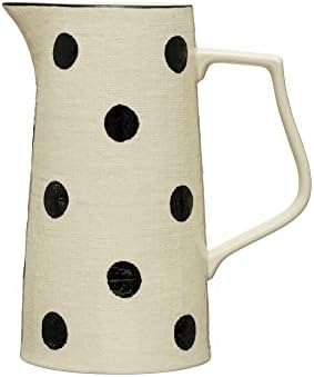 Creative Co-op Searhouse Stoneware oslikan polka točkice, bjelokosti i crnog bacača