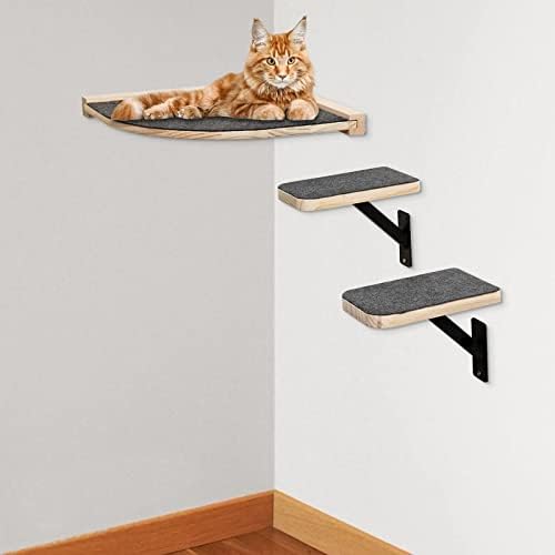 Purife viseća mreža za mačke za unutrašnju mačku zidni smuđ Set sa 2 stepenice, zidne ugaone police za mačke, zidni krevet za mačke