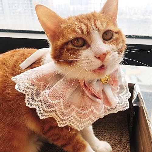 Houchu Pet Bibs Pink Plaid Ribbon Pas Bowtie Organza Pamučna Gaza Pas Ogrlica Bibs Cat Accessories Pet Bowtie Pet Bibs