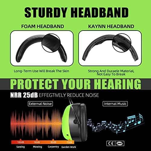 Kaynn Bluetooth 5.1 Slušalice za zaštitu sluha, 25DB NRR Sigurnosni ušima za smanjenje buke sa punjivim baterijom od 1500mAh, uši