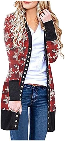Overmal ženska casual modni božićni gumb s dugim rukavima kardigan jakna