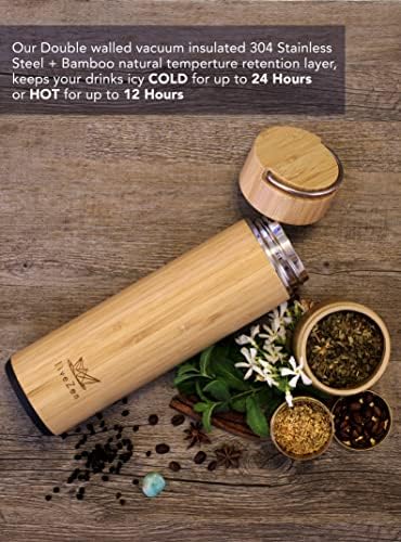 Čaj za pumpnu infuser bamboo boca 18 oz. Za labavu listu i biljnu infuziju s poklon kutijom. Izolirani dvokrevetni zidni čelični čelik