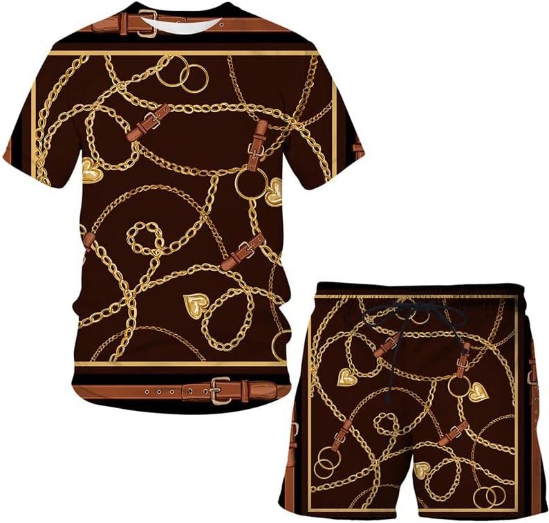 Remhumhai Outfits za muškarce 2 komada, modni ljetni modni zlatni lanac 3D digitalni tiskarski trenerke Ležerni stilski set
