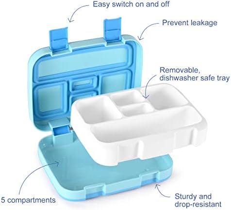 Goferoy kutija za ručak sa 5 pretinaca za decu Bento kutija od 800 ml, Bento kutija za ručak otporna na curenje sa viljuškom, dvoslojni