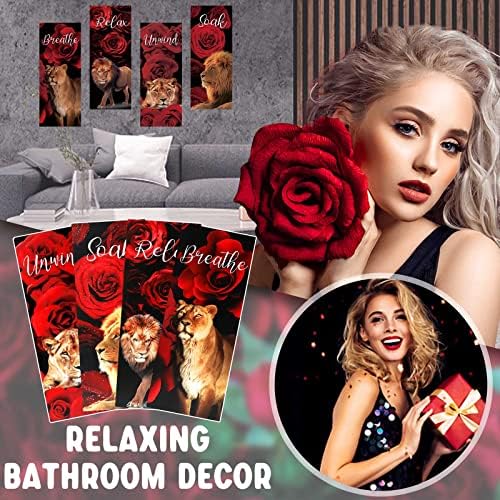 Xefinal set od 4 crvene ruže zbir zida crvene i crne kupaonice Dekor Relax Soak Odvijte dišite zidne umjetničke znakovnice za dnevni