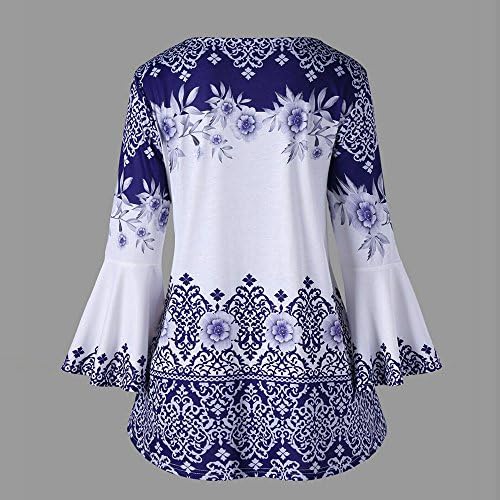 Plus Size bluza za žene Vintage čipkasti patchwork luk V vrat vez majice tri četvrtine čvrste majice T-Shirt