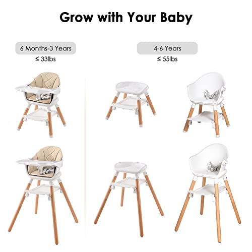 Beberoad Love Baby visoka stolica, 4 u 1 drvena visoka stolica konvertibilna visoka stolica Booster stolica za malu djecu sa dvostrukim