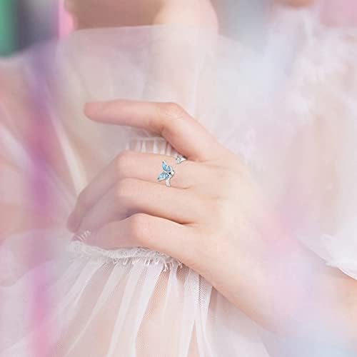 Guangming - 1 kom Anksiozni prsten, rotirajući prsten, otvoreni prsten sa plavim leptirom i hipoalergeni, pogodan za olakšanje stresa,