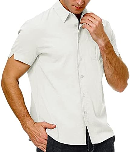 Muška pamučna lanena košulja sa dugmetom za spuštanje Casual kratki rukav ljetne plaže majice obične lagane prozračne košulje