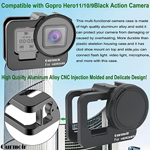 Gurmoir Metal futrola za GoPro Hero 11 / Hero 10/9 crna, aluminijumski legura za stražnju kućište vrata, bočni otvor za zaštitu za