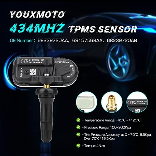 Youxmoto 68249197AA TPMS senzor tlaka guma, 434MHz za Jeep Cherokee 2014 2015 2017 2018 2019 2020 2021 / Dodge Ram 1500 2500