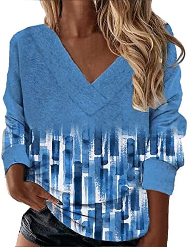 Grge Beuu Womens dugim rukavima Vrući se duksevi geometrijski blok u boji Ispis T košulje Casual Comfy pulover Bluze labavi