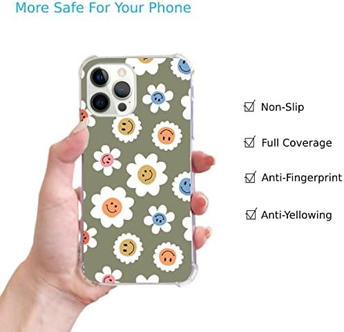 Nebruski Retro cvijeće Smiley Face Case kompatibilan sa iPhone 12/12 Pro, Retro 70s cvijet za iPhone 12/12 Pro za tinejdžere muškarci