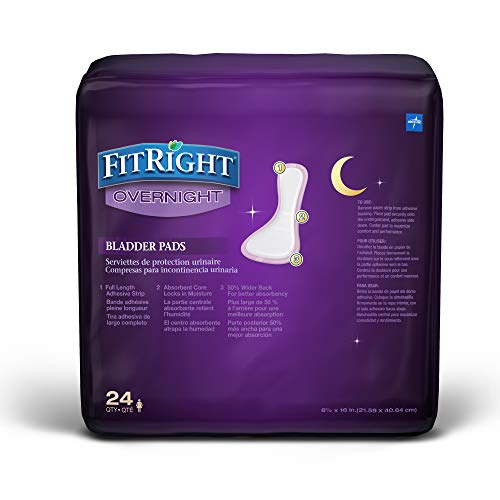 Medline FitRight Noćni mjehurići upravljački jastučići, Maksimalna apsorpcija, noćna zaštita inkontinencije, 8,5 x 16, 24 Broj po