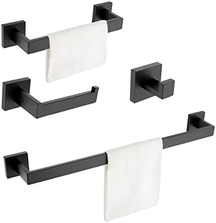 Molapa Matte crna kupaonica Hardverska oprema Set, uključuje 24 inča i 12,2 inčne ručnike, 4 komada kompletan