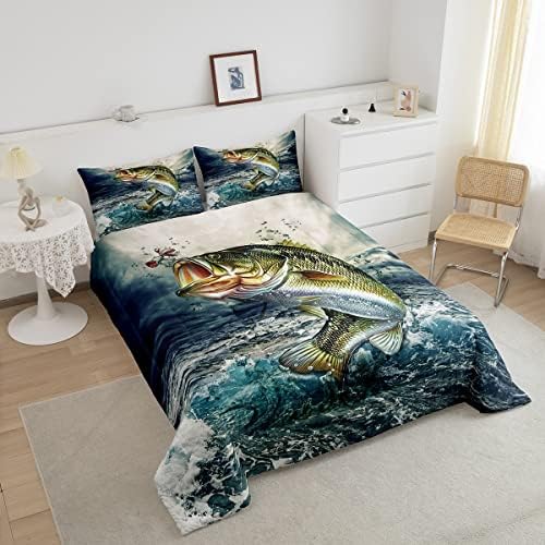 Erosebridal Bass Big Fish Comforter set pune veličine, štuka Big Fish Posteljina jeli malu ribu dolje Umforter za djecu dječake Teen