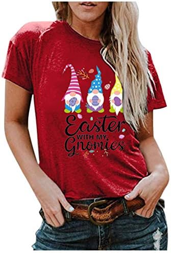 Uskršnja majica za žene šareno pismo jaja Ispiši košulje okrugli vrat kratkih rukava Tee 2023 ljetne bluze