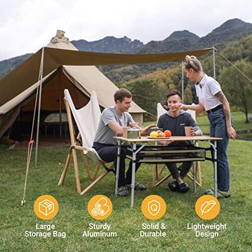 KingCamp bambus sklopivi sto za kampovanje sa velikom torbom za odlaganje podesive visine aluminijumske noge za teške uslove rada