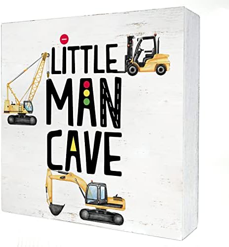Građevinski vrtić Little Man Cave Wood Box potpisao građevinski kamion Transportna vozila Drvena kutija Natpis za zidni stol Početna
