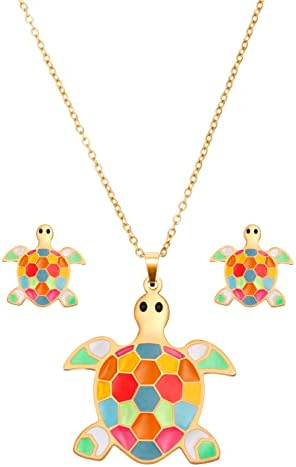 RUOFFETA slatki Set nakita za životinje, set naušnica sa ogrlicom od kornjače/leptira za žene i djevojčice